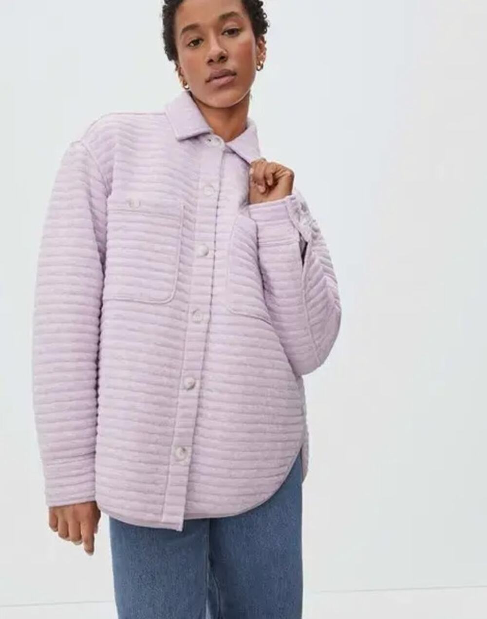 Everlane Organic Cotton Quilted Shirt Jacket Oversized Shacket Purple Small